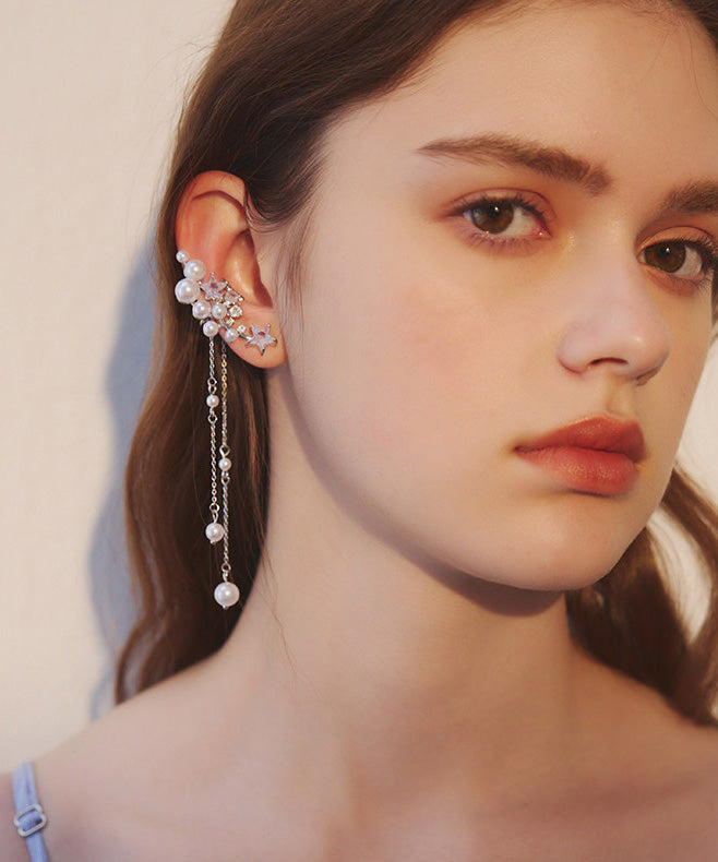 Chic Silver Pearl Tassel Metal Long Earrings