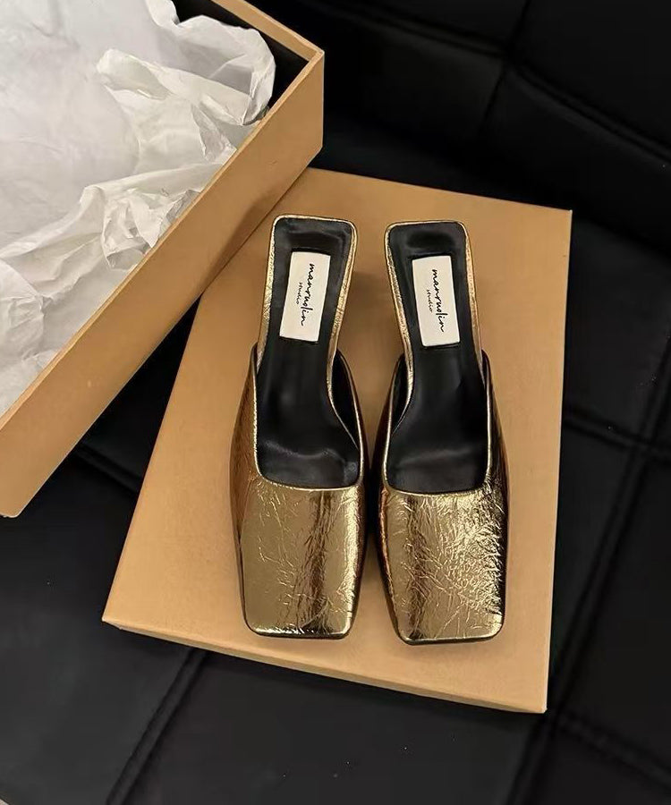 Chic Silver Splicing Chunky Slide Sandals Faux Leather