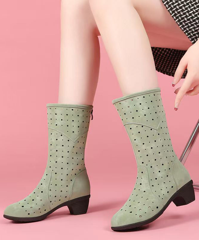 Chic Splicing Chunky Boots Black Suede Hollow Out