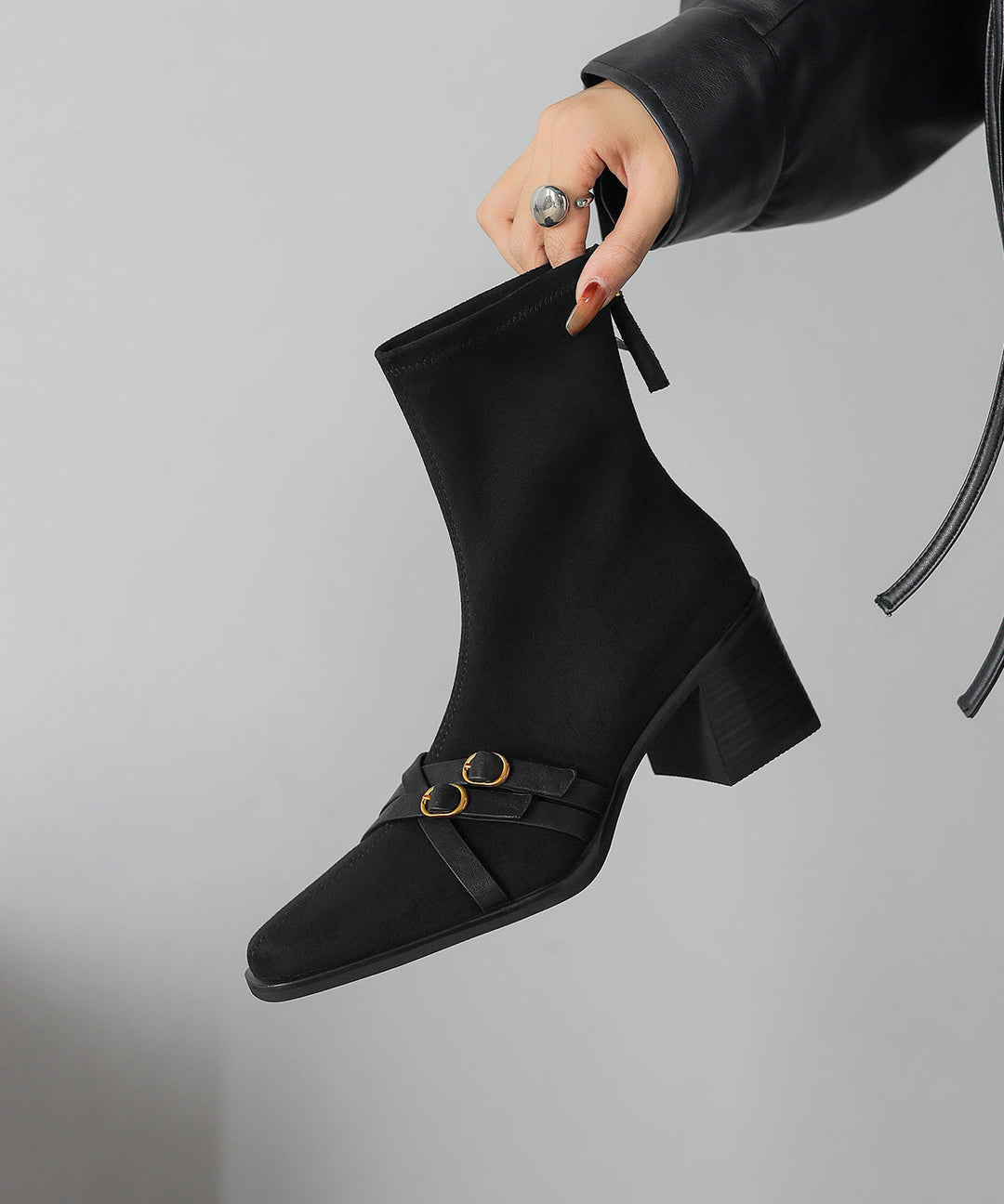 Chic Splicing Chunky Boots Brown Suede Square Toe