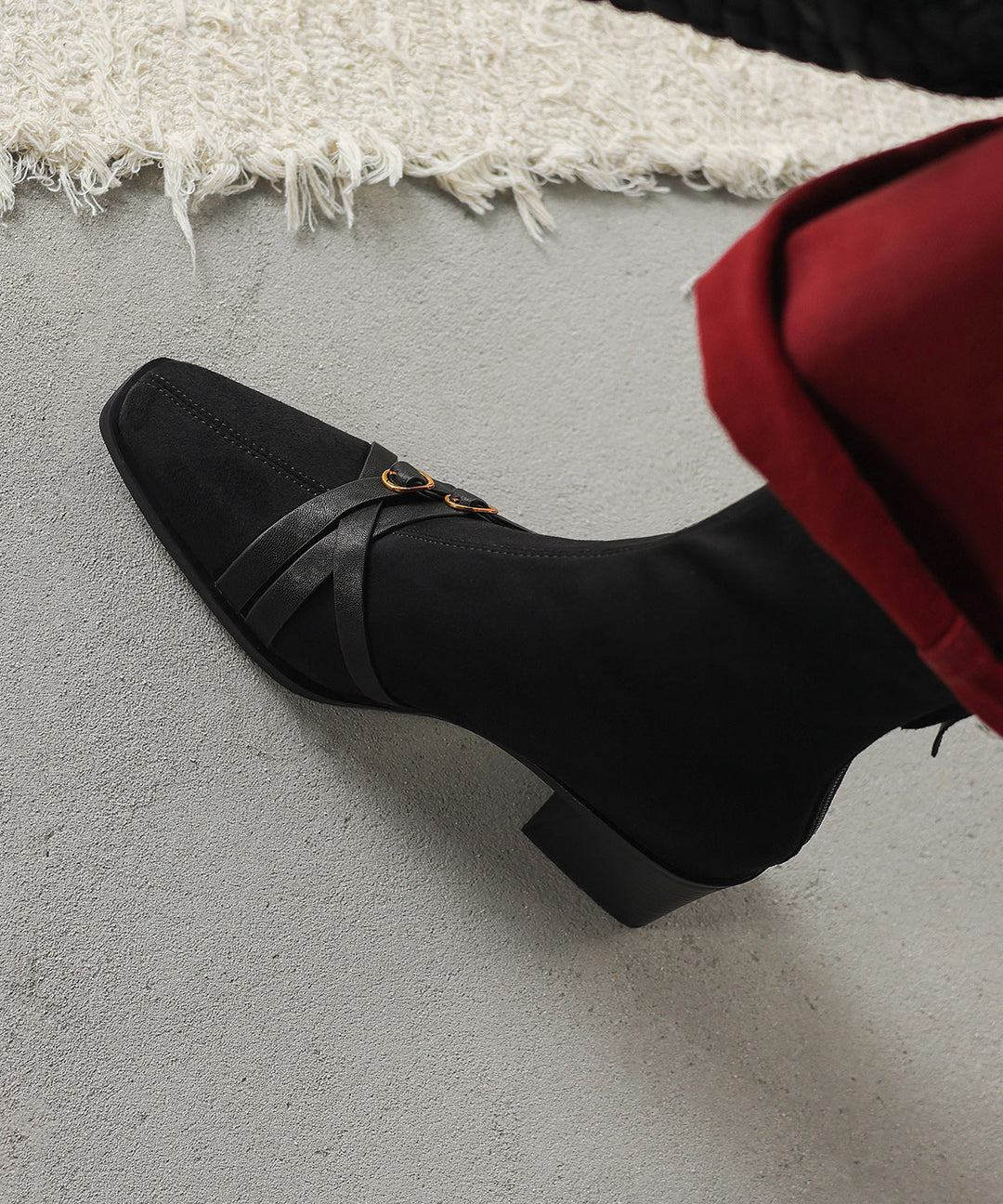 Chic Splicing Chunky Boots Brown Suede Square Toe