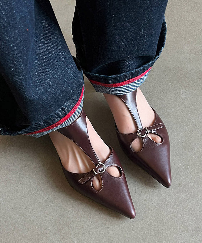 Chic Splicing Chunky Hollow Out Sandals Brown Cowhide Leather