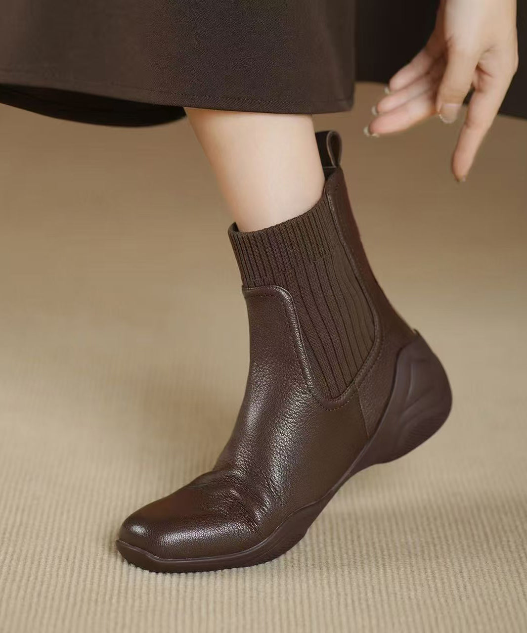 Chic Splicing Comfy Boots Brown Sheepskin