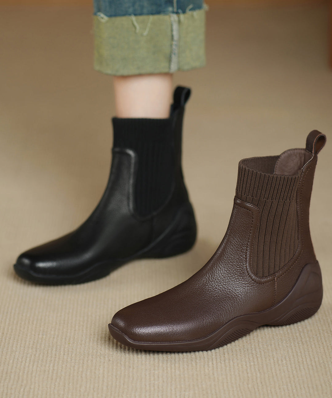 Chic Splicing Comfy Boots Brown Sheepskin