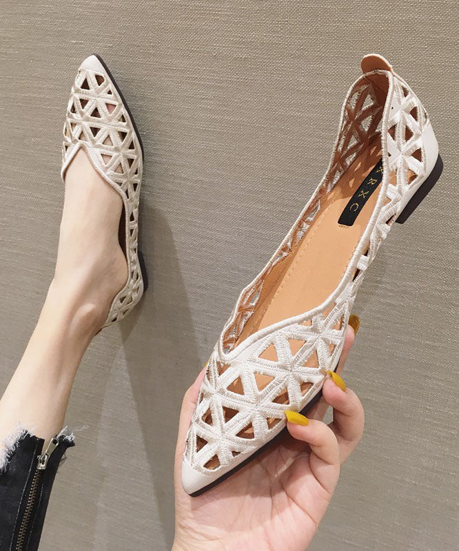 Chic Splicing Flat Shoes Apricot Hollow Out Faux Leather Pointed Toe
