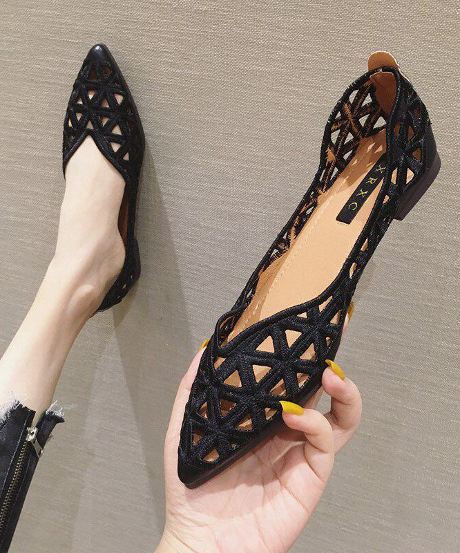 Chic Splicing Flat Shoes Apricot Hollow Out Faux Leather Pointed Toe