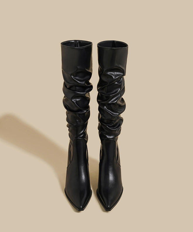 Chic Splicing Stiletto Boots Brown Faux Leather Pointed Toe