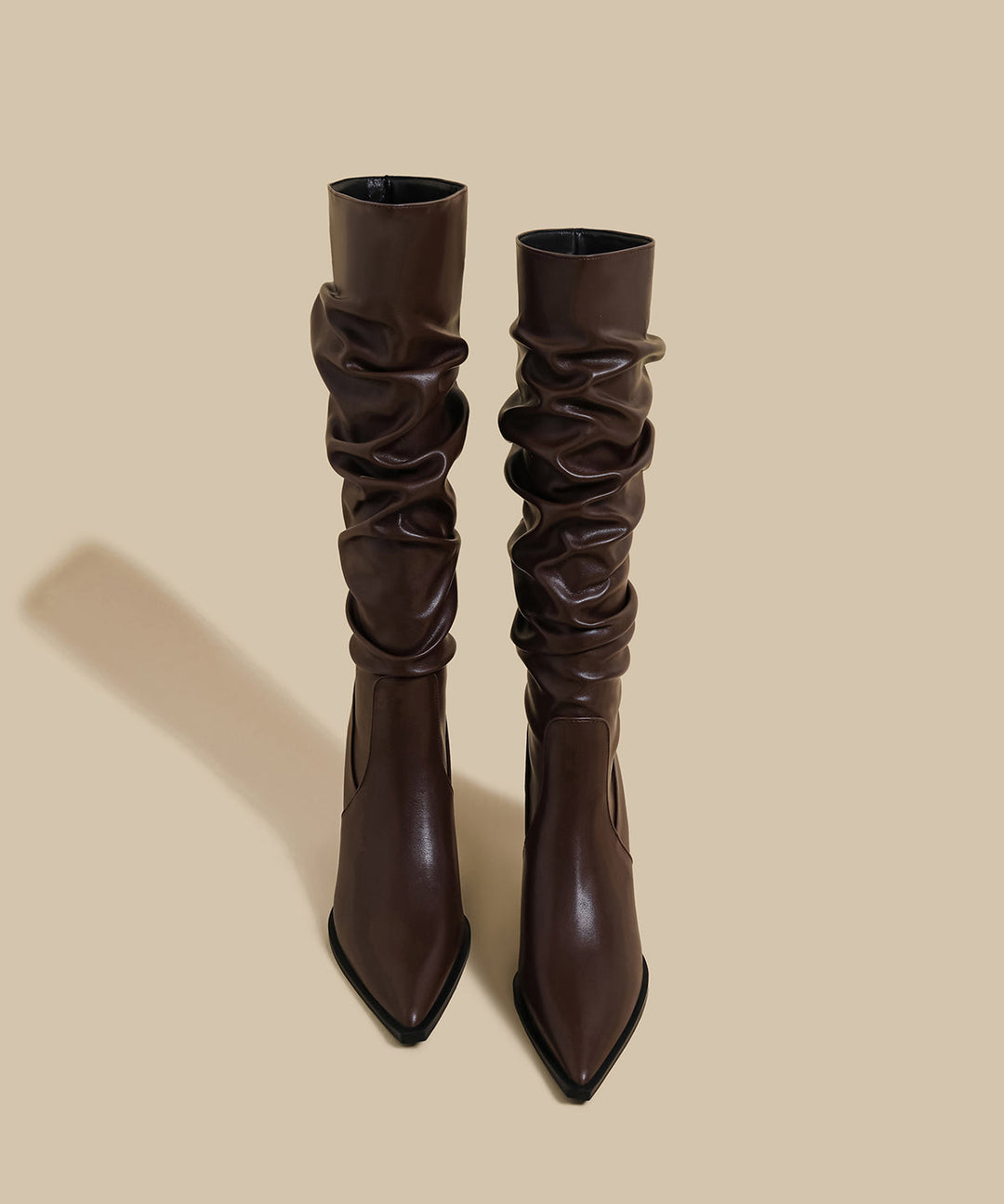 Chic Splicing Stiletto Boots Brown Faux Leather Pointed Toe