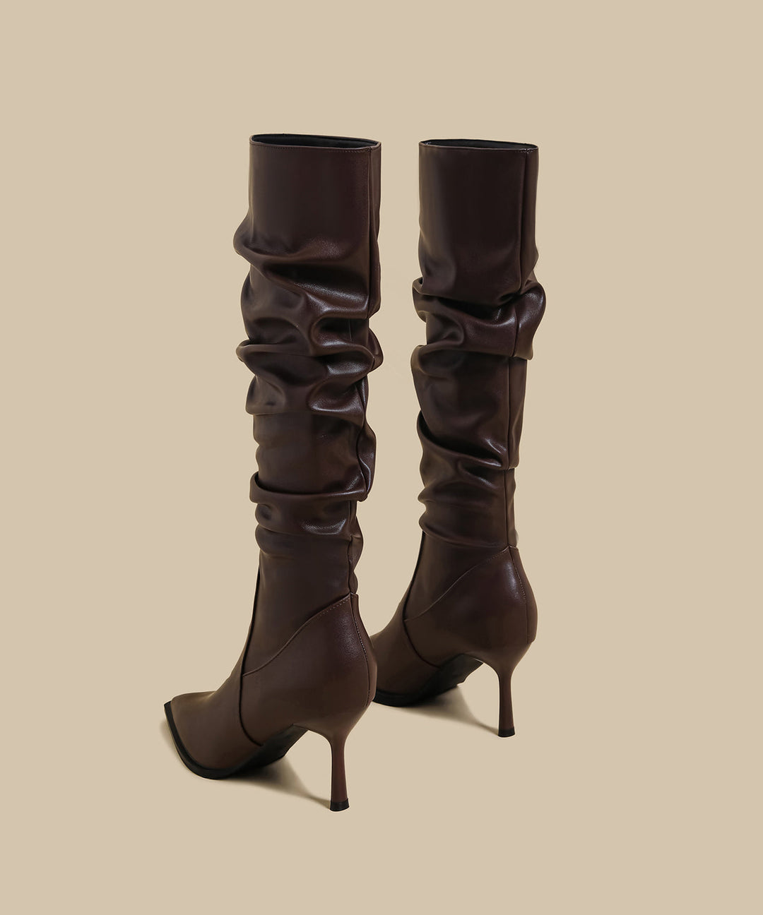 Chic Splicing Stiletto Boots Brown Faux Leather Pointed Toe