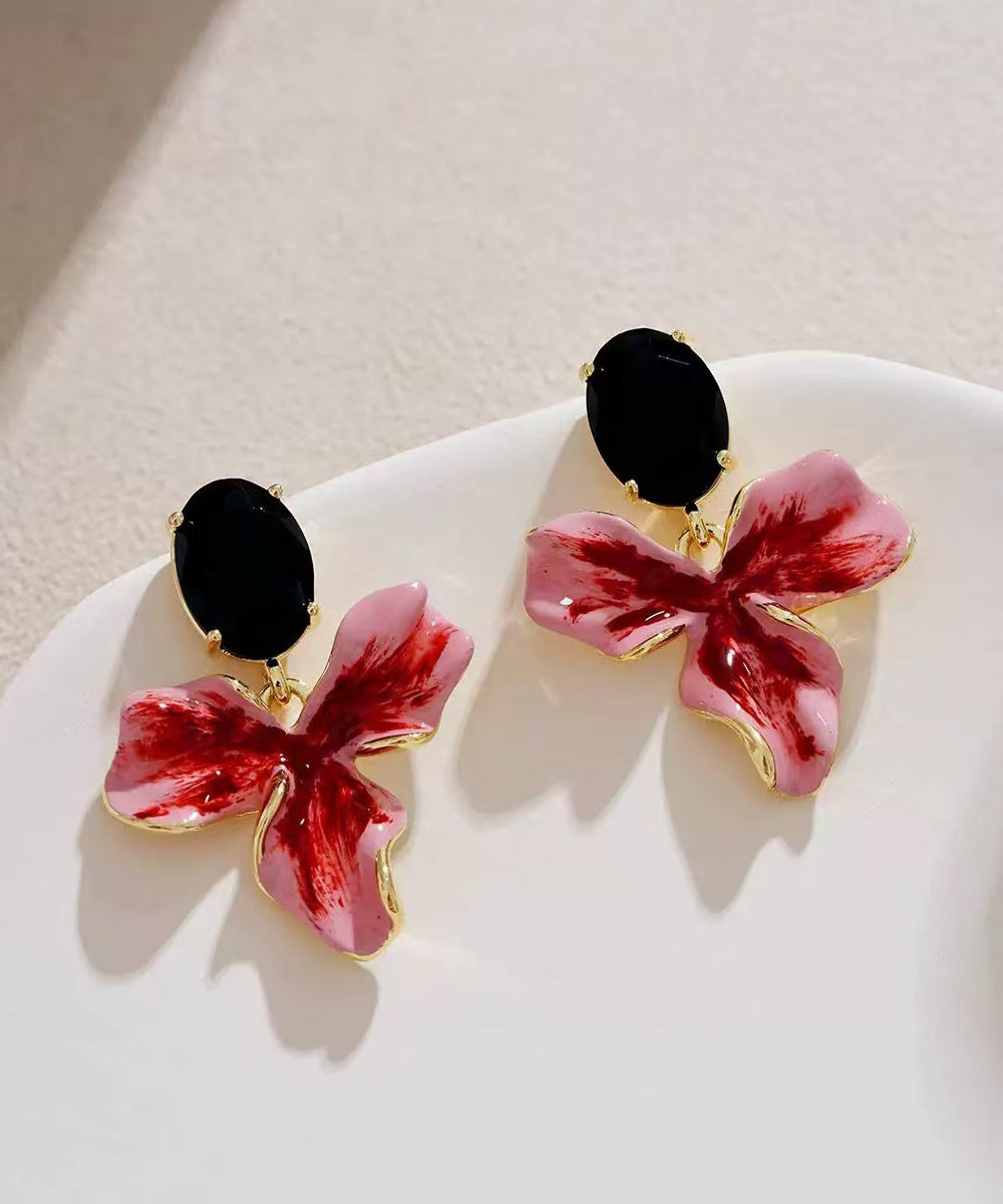 Chic Sterling Silver Overgild Floral Drop Earrings