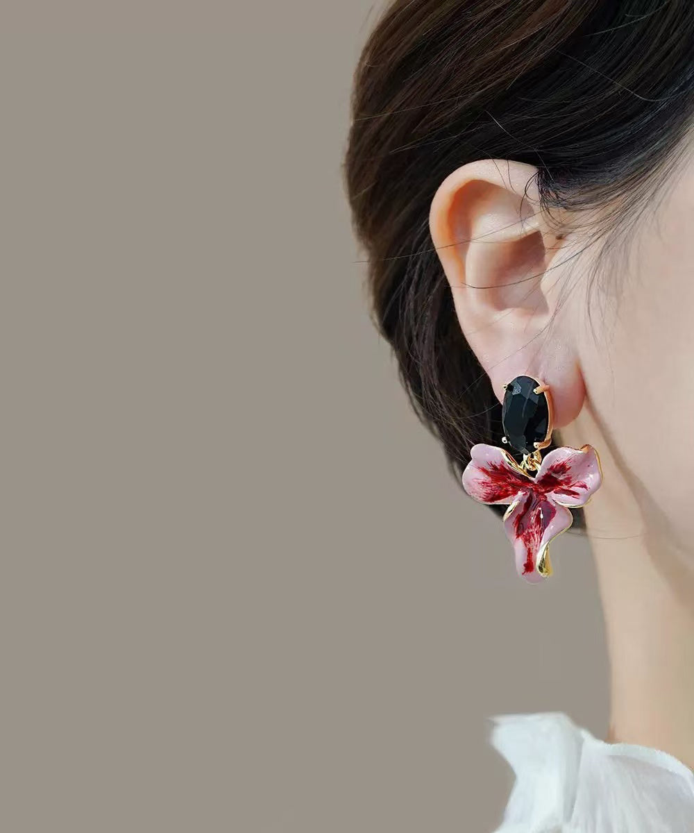 Chic Sterling Silver Overgild Floral Drop Earrings