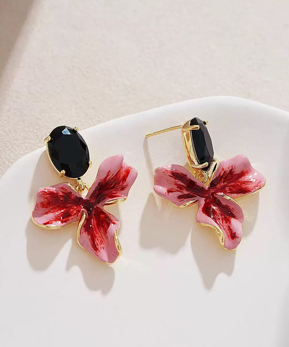 Chic Sterling Silver Overgild Floral Drop Earrings