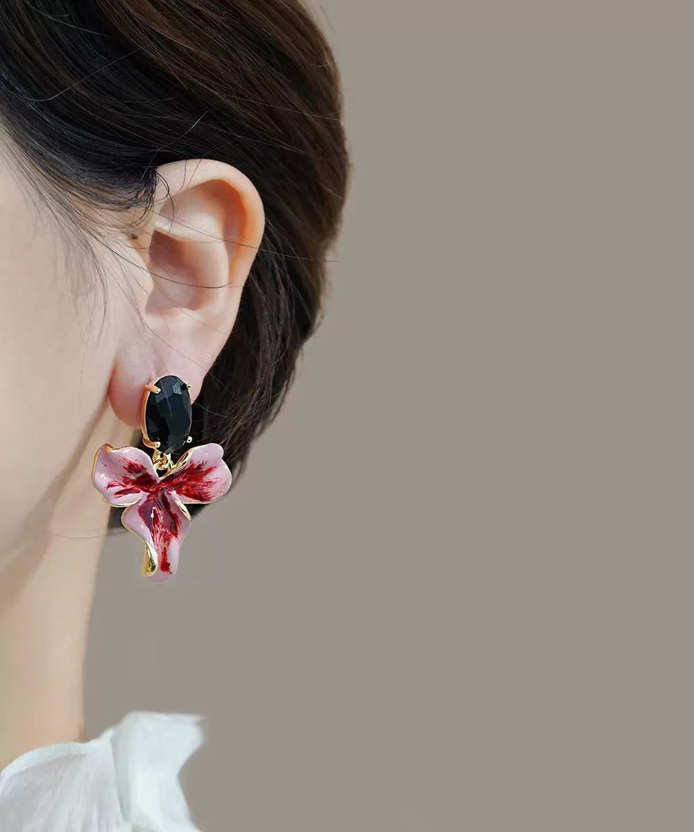 Chic Sterling Silver Overgild Floral Drop Earrings