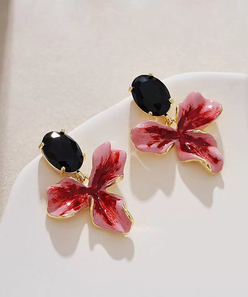 Chic Sterling Silver Overgild Floral Drop Earrings