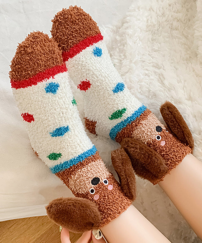 Chic Striped Cartoon Fuzzy Fur Fluffy Mid Calf Socks