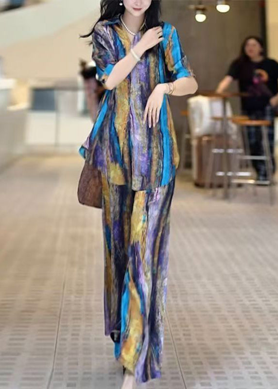 Chic Striped Peter Pan Collar Shirts And Pants Two Pieces Set Fall