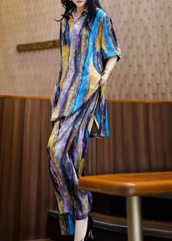 Chic Striped Peter Pan Collar Shirts And Pants Two Pieces Set Fall