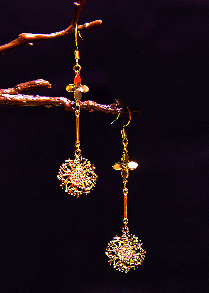 Chic Sunflower 14K Gold Zircon Drop Earrings - Omychic