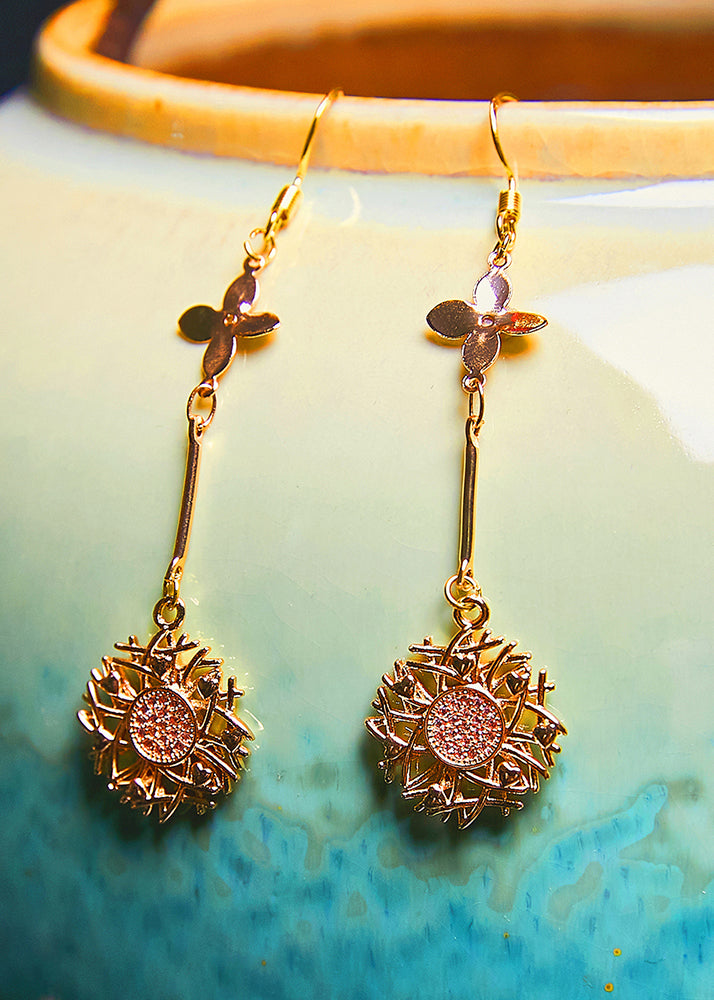 Chic Sunflower 14K Gold Zircon Drop Earrings - Omychic