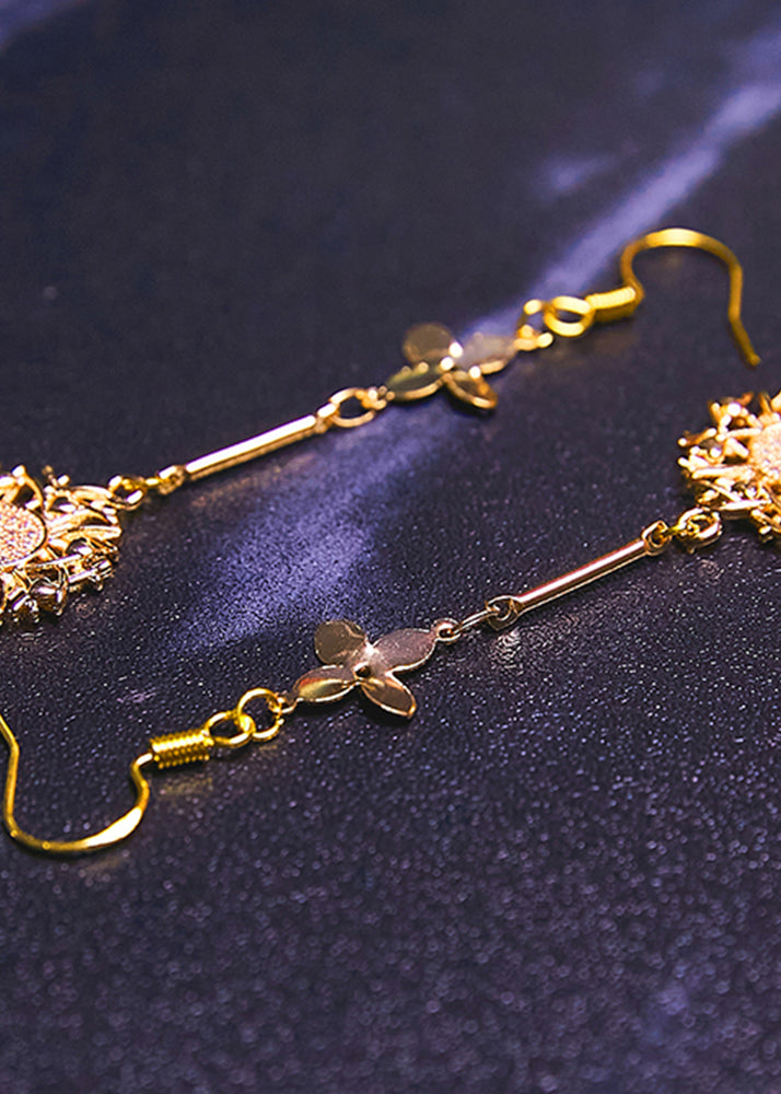 Chic Sunflower 14K Gold Zircon Drop Earrings - Omychic