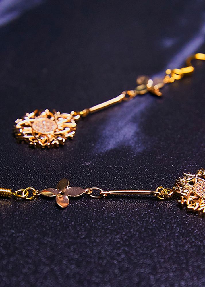 Chic Sunflower 14K Gold Zircon Drop Earrings - Omychic
