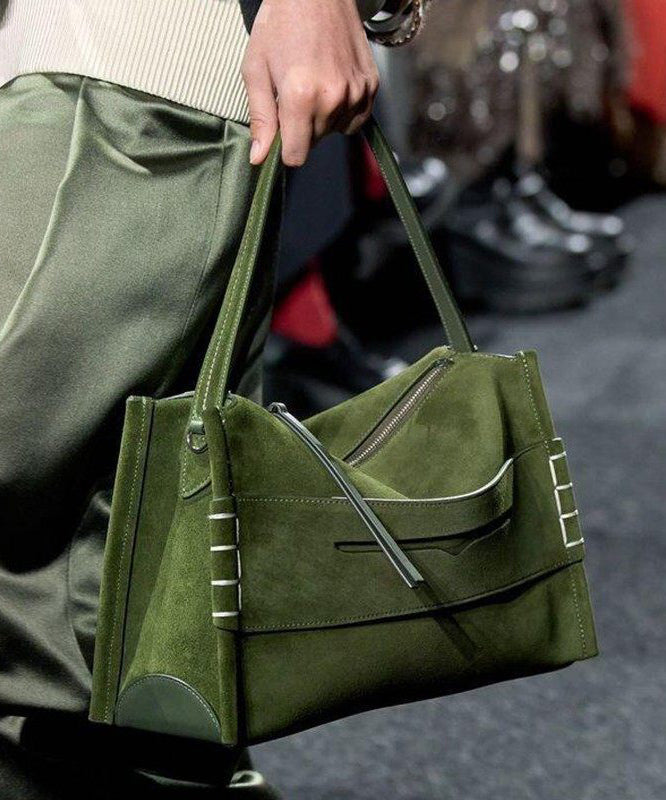Chic Tea Green Solid Durable Fine Suede Shoulder Bags