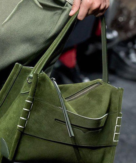 Chic Tea Green Solid Durable Fine Suede Shoulder Bags