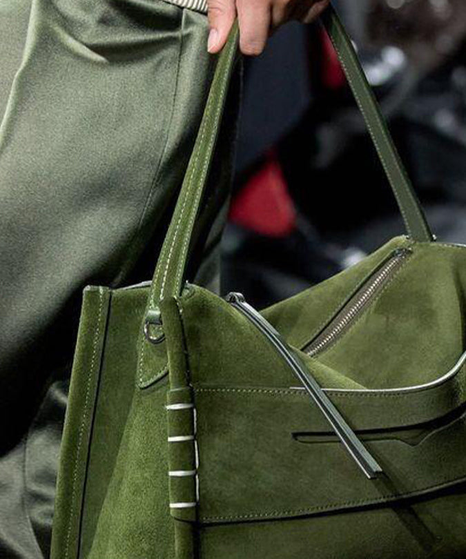 Chic Tea Green Solid Durable Fine Suede Shoulder Bags