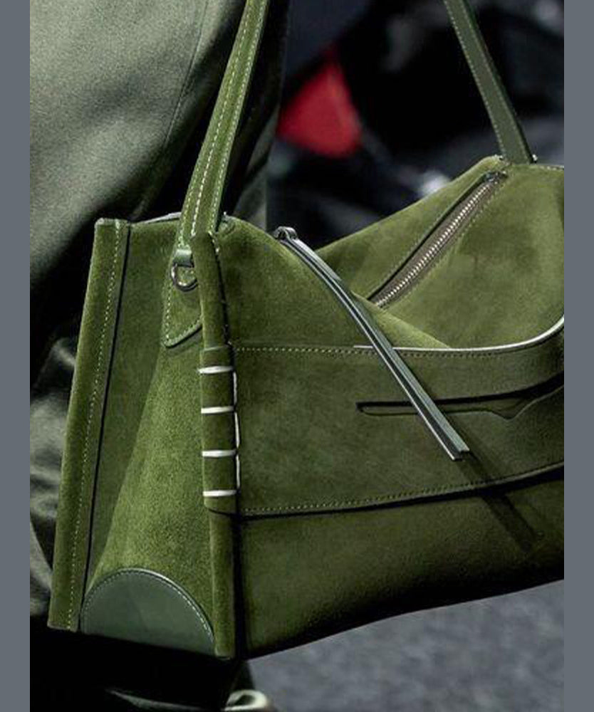 Chic Tea Green Solid Durable Fine Suede Shoulder Bags