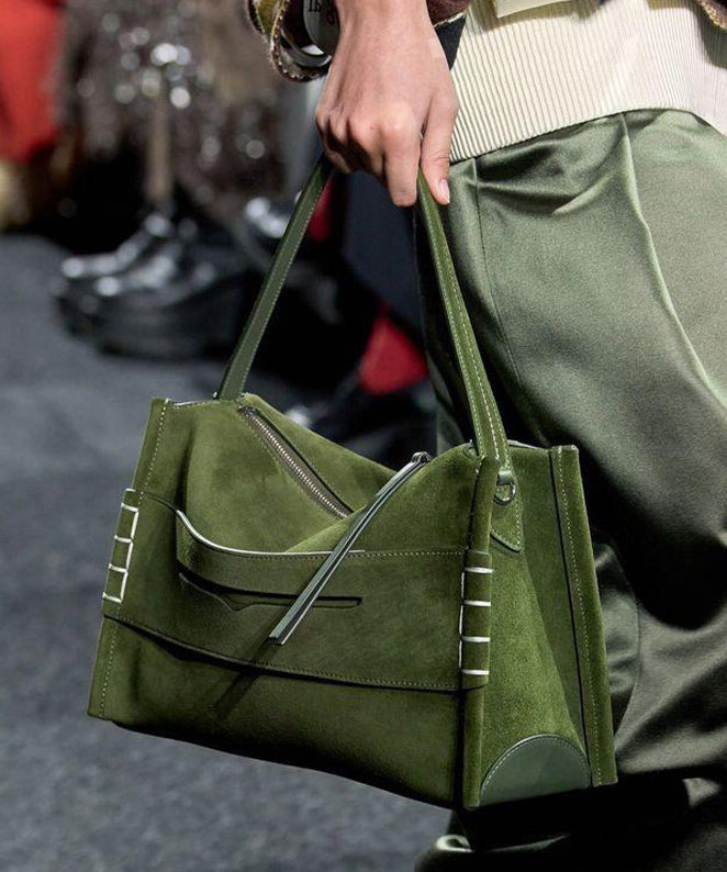 Chic Tea Green Solid Durable Fine Suede Shoulder Bags