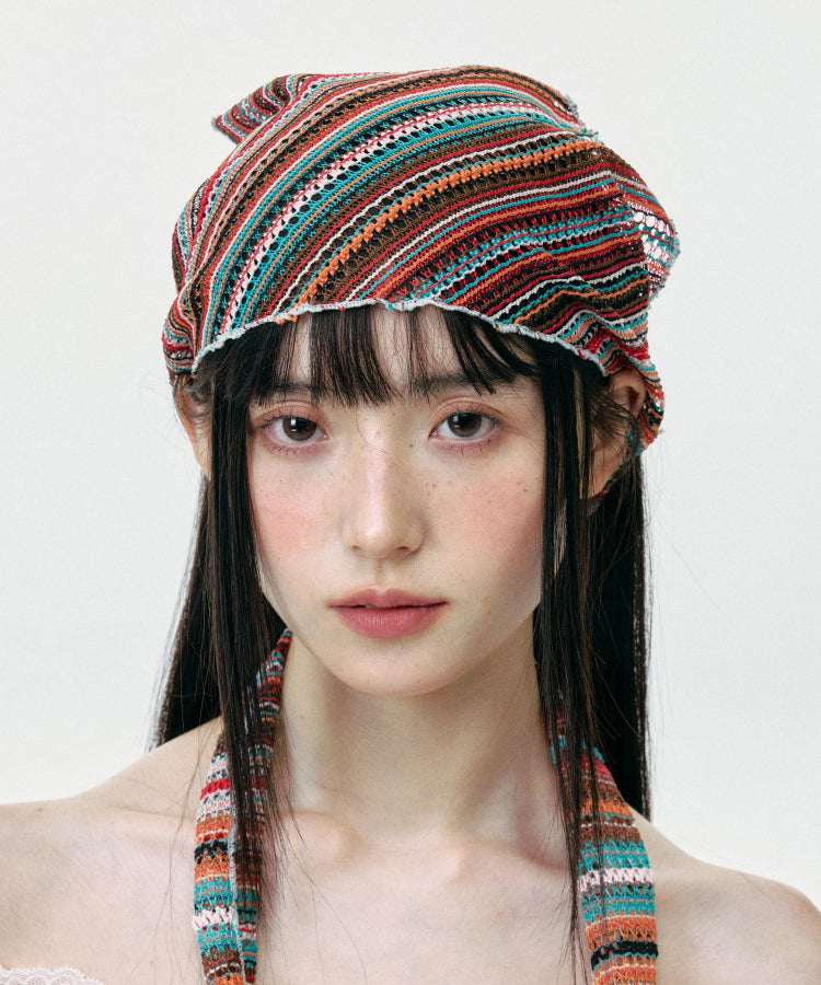 Chic Thin Colored Striped Knitted Hollow Out Head Boonie Hat