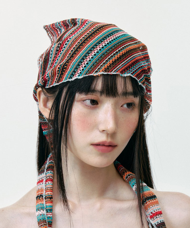 Chic Thin Colored Striped Knitted Hollow Out Head Boonie Hat