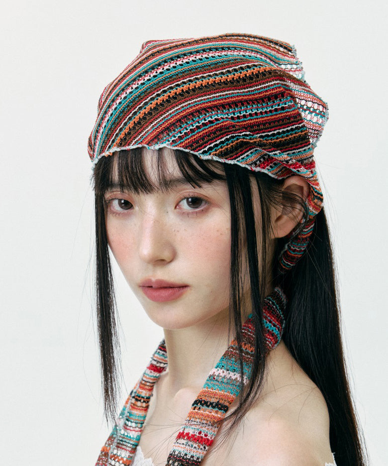 Chic Thin Colored Striped Knitted Hollow Out Head Boonie Hat