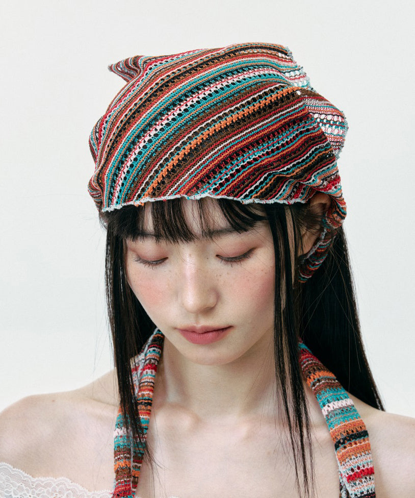 Chic Thin Colored Striped Knitted Hollow Out Head Boonie Hat
