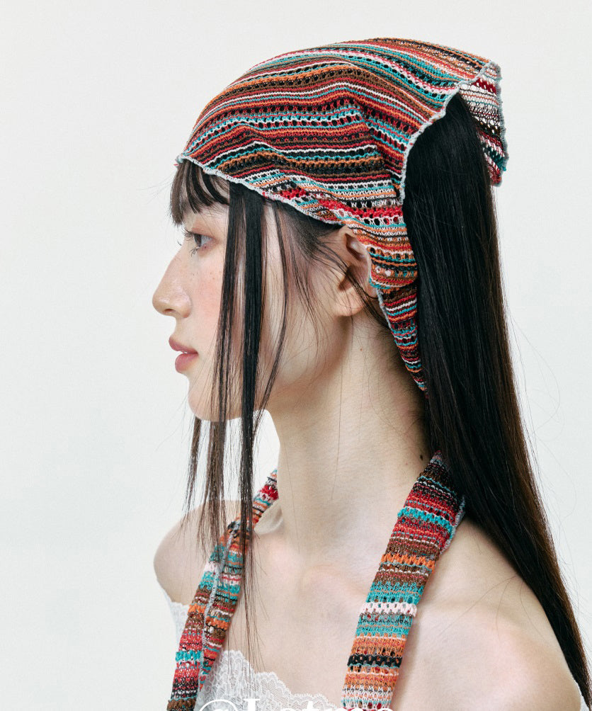 Chic Thin Colored Striped Knitted Hollow Out Head Boonie Hat