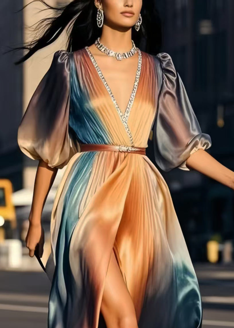 Chic Tie Dye Side Open Silk Cinched Dress Summer