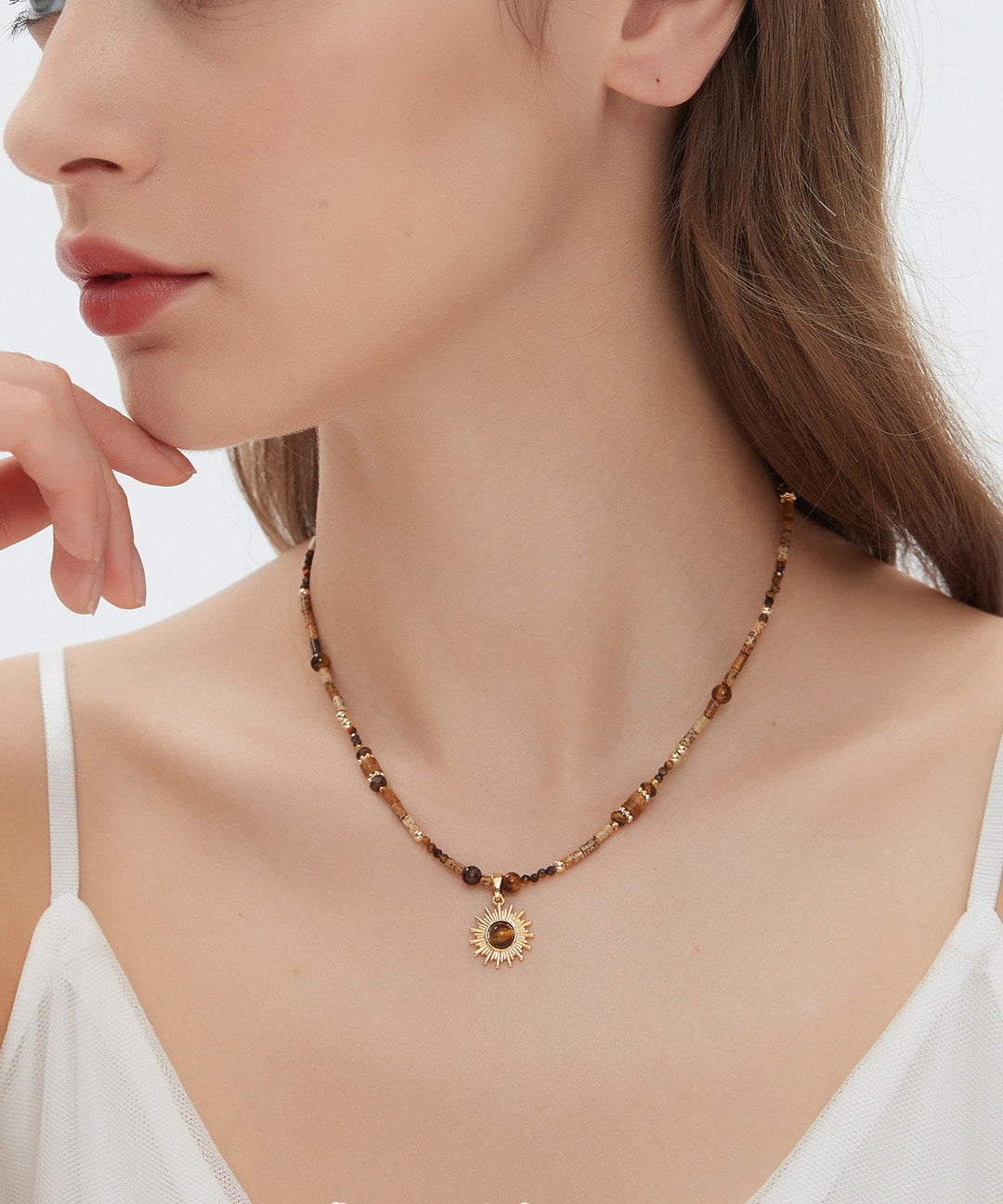 Chic Tungsten steel Gem Stone Pendant Necklace