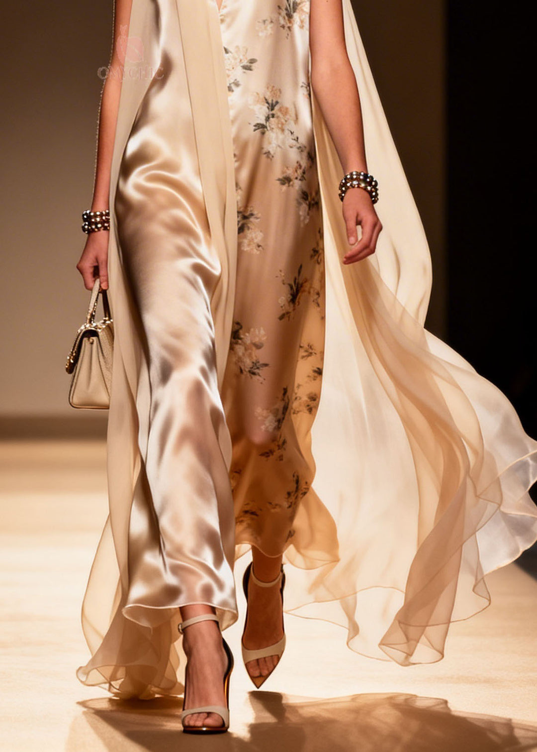 Chic V Neck Print Patchwork Chiffon Maxi Dresses Summer