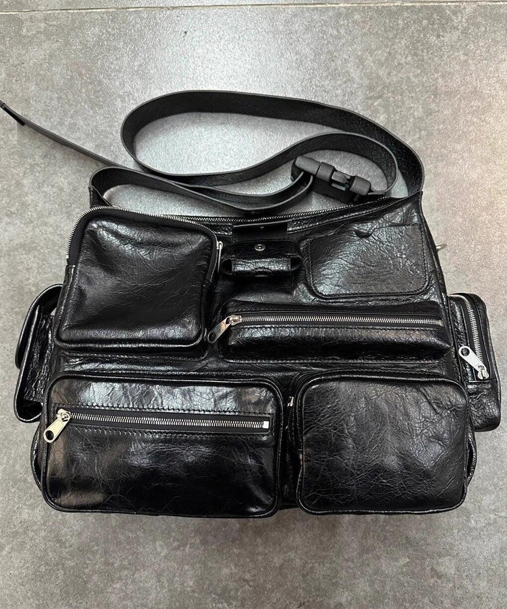 Chic Versatile Black Pockets Faux Leather CrossBody Bag
