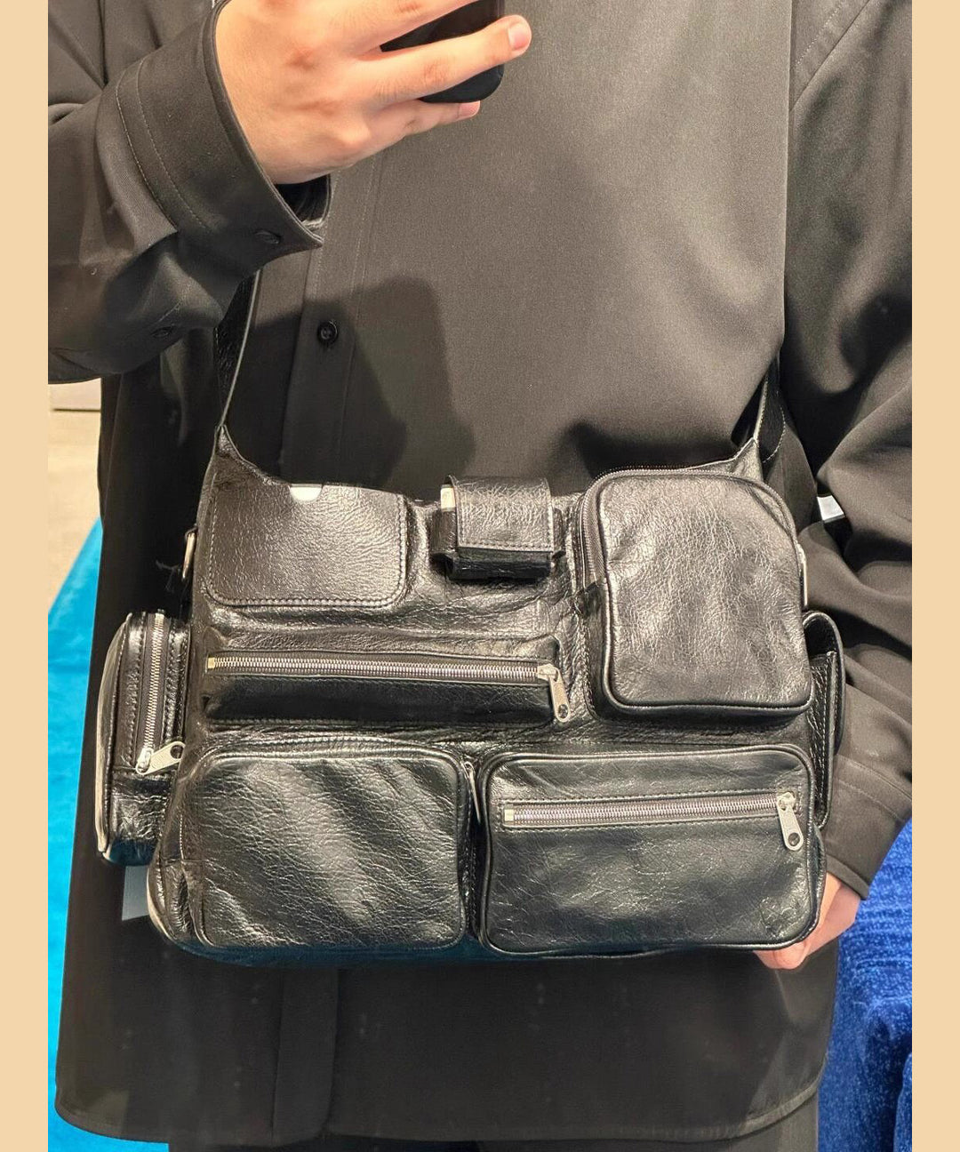 Chic Versatile Black Pockets Faux Leather CrossBody Bag