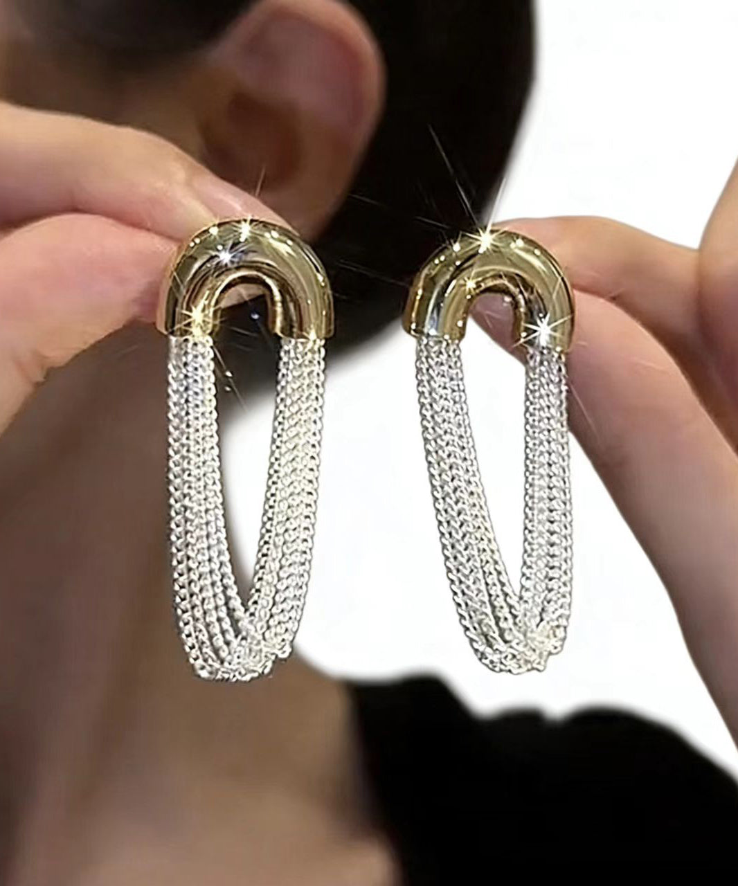 Chic Versatile U-Shaped Metal Chain Tassel Earrings