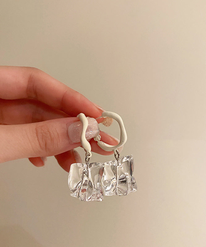 Chic White Acrylic Gem Stone Drop Earrings