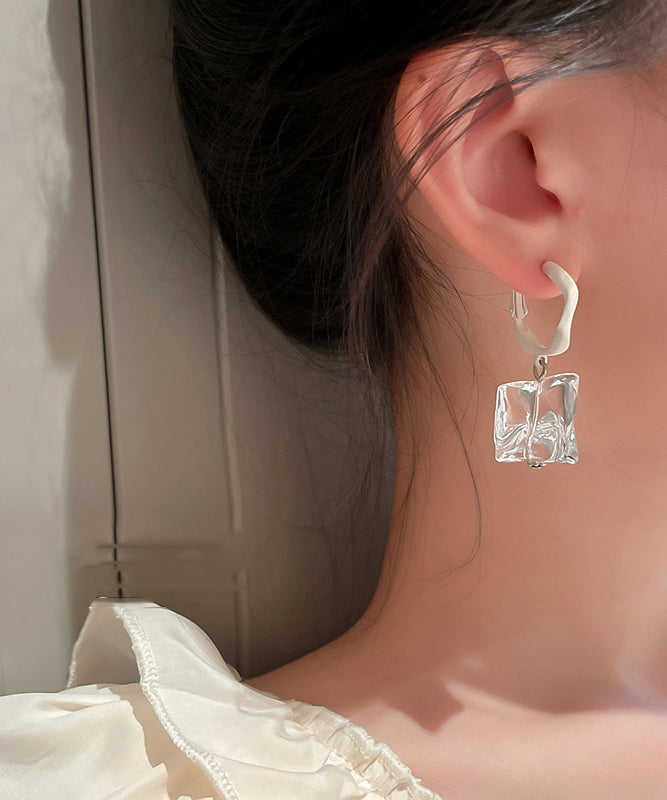 Chic White Acrylic Gem Stone Drop Earrings