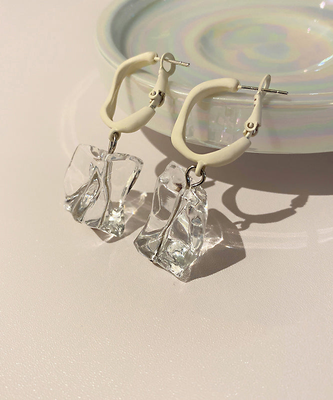 Chic White Acrylic Gem Stone Drop Earrings