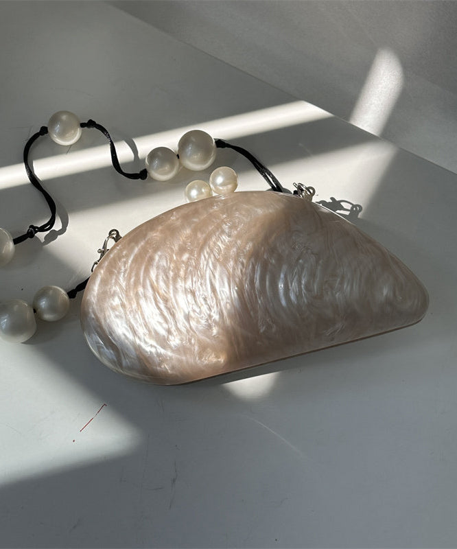 Chic White Acrylic Shell Shape Pearl Strap Clutch