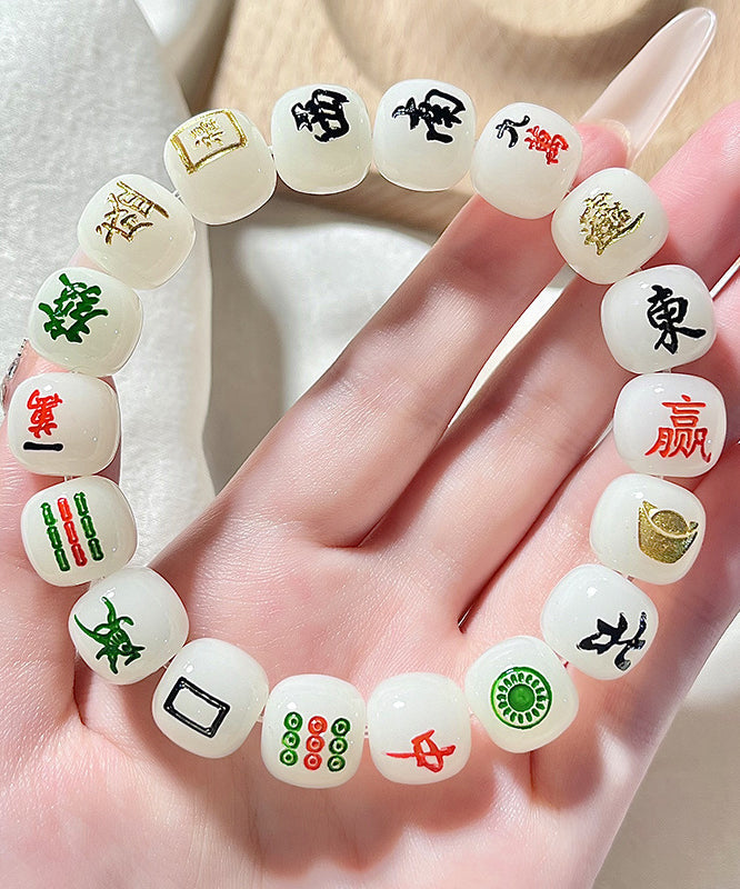 Chic White Alloy Buddhist Bead Mahjong Chain Bracelet