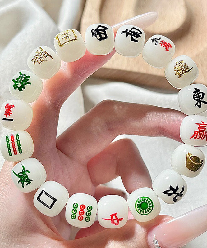 Chic White Alloy Buddhist Bead Mahjong Chain Bracelet