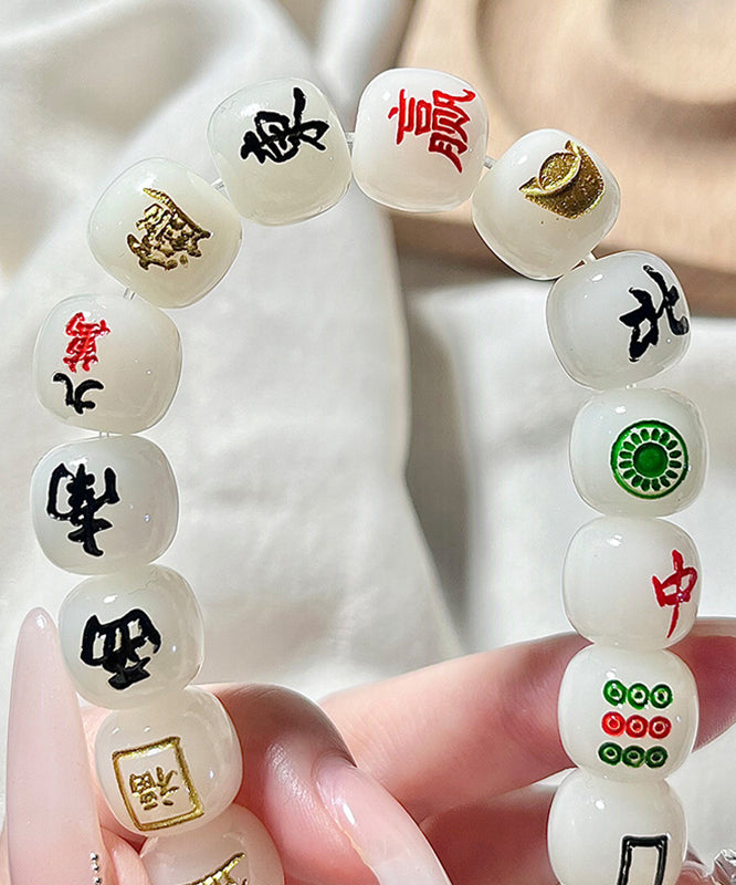 Chic White Alloy Buddhist Bead Mahjong Chain Bracelet