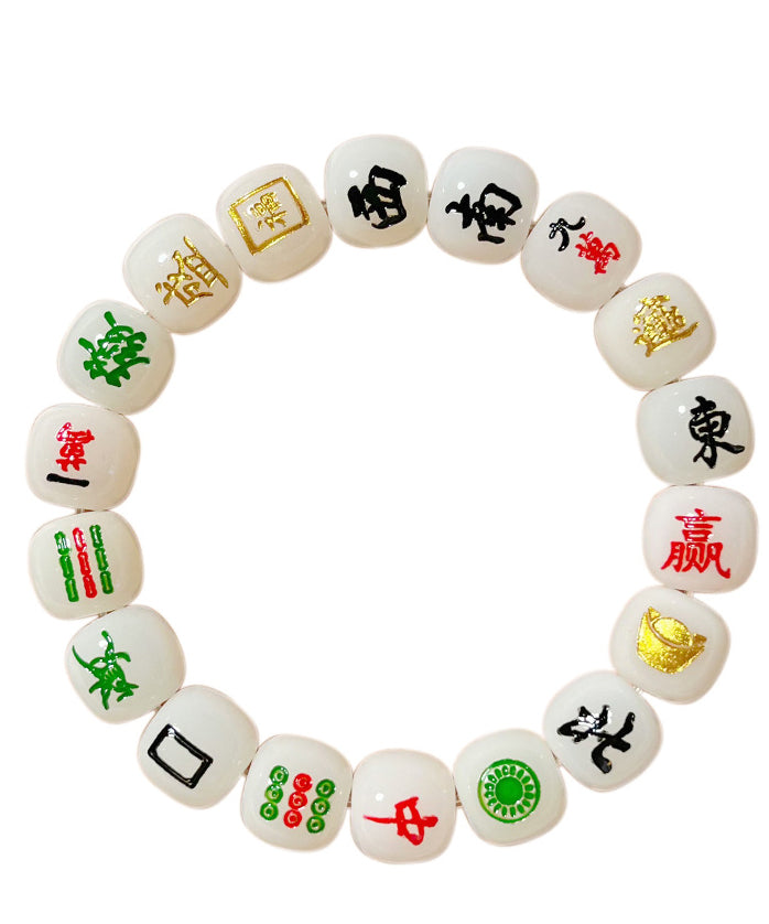 Chic White Alloy Buddhist Bead Mahjong Chain Bracelet