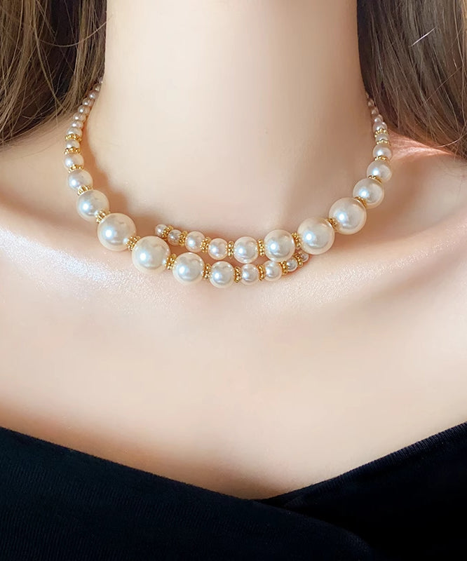 Chic White Alloy Pearl Beading Collar Necklace